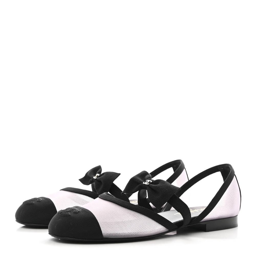 CHANEL Mesh Black and white Bow Flats - Picture 3 of 3